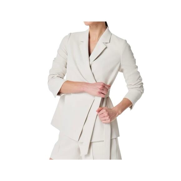 Spanx Opacity Crepe Wrap Blazer Tie Waist Parchment Cream Women’s Size Medium - Picture 3 of 14